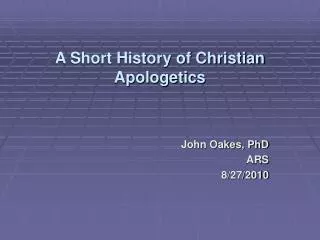 A Short History of Christian Apologetics