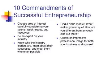 10 Commandments of Successful Entrepreneurship