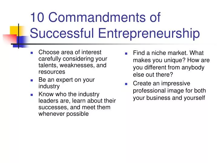 10 commandments of successful entrepreneurship