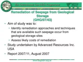 Remediation of Seepage from Geological Storage (GHG/07/43)