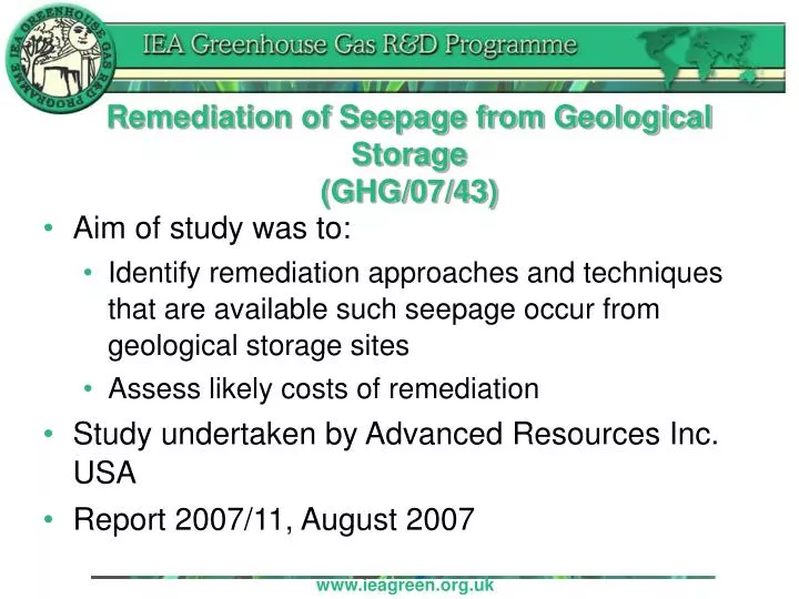 remediation of seepage from geological storage ghg 07 43