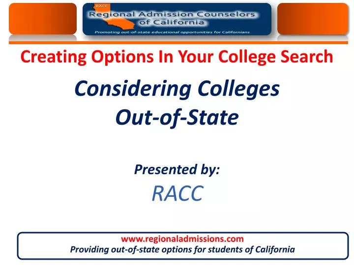considering colleges out of state presented by racc
