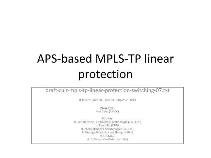 aps based mpls tp linear protection