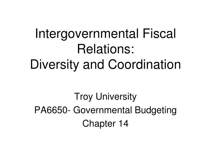 intergovernmental fiscal relations diversity and coordination