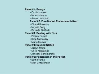 Panel #1: Energy Curtis Hames Nate Johnson Jesse Leckband Panel #2: Free Market Environmentalism Chadd Kreofsky Nat