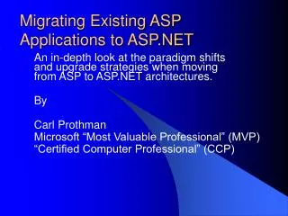 Migrating Existing ASP Applications to ASP.NET