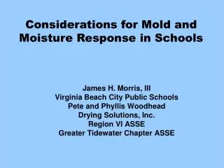 Considerations for Mold and Moisture Response in Schools