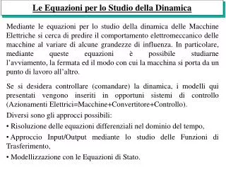 Le Equazioni per lo Studio della Dinamica
