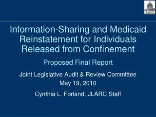 Information-Sharing and Medicaid Reinstatement for Individuals Released from Confinement Proposed Final Report