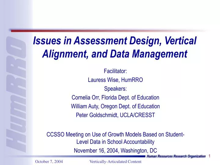 issues in assessment design vertical alignment and data management