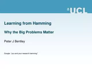 Learning from Hamming Why the Big Problems Matter