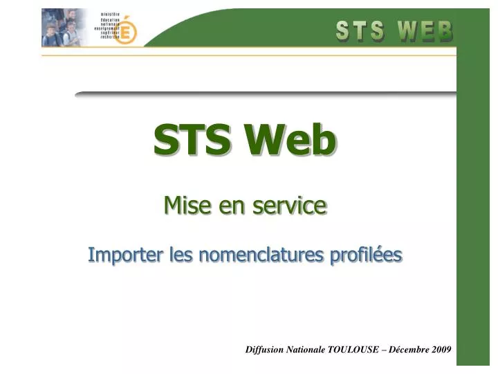 sts web mise en service importer les nomenclatures profil es