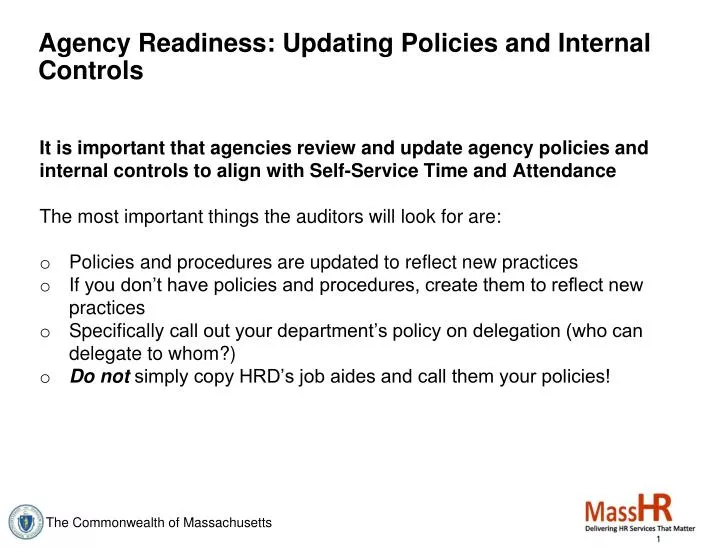 agency readiness updating policies and internal controls