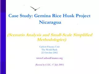 Case Study: Gemina Rice Husk Project Nicaragua (Scenario Analysis and Small-Scale Simplified Methodologies) Carbon Fina