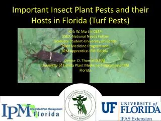 Important Insect Plant Pests and their Hosts in Florida (Turf Pests)