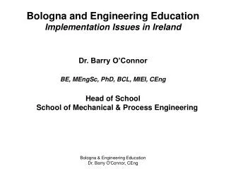 Bologna and Engineering Education Implementation Issues in Ireland