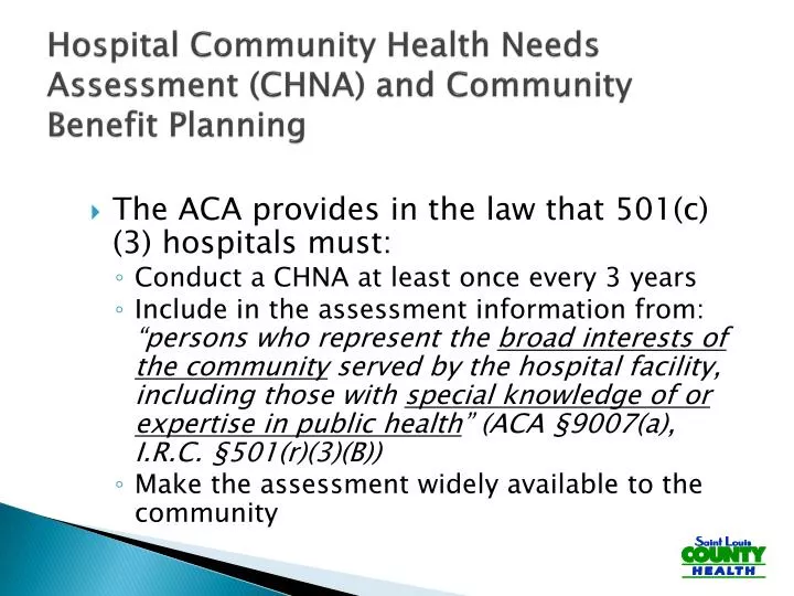 hospital community health needs assessment chna and community benefit planning