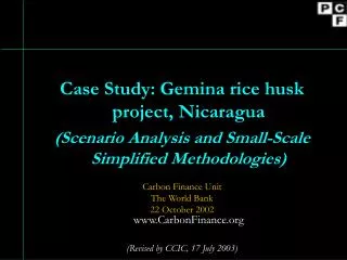 Case Study: Gemina rice husk project, Nicaragua (Scenario Analysis and Small-Scale Simplified Methodologies) Carbon Fina