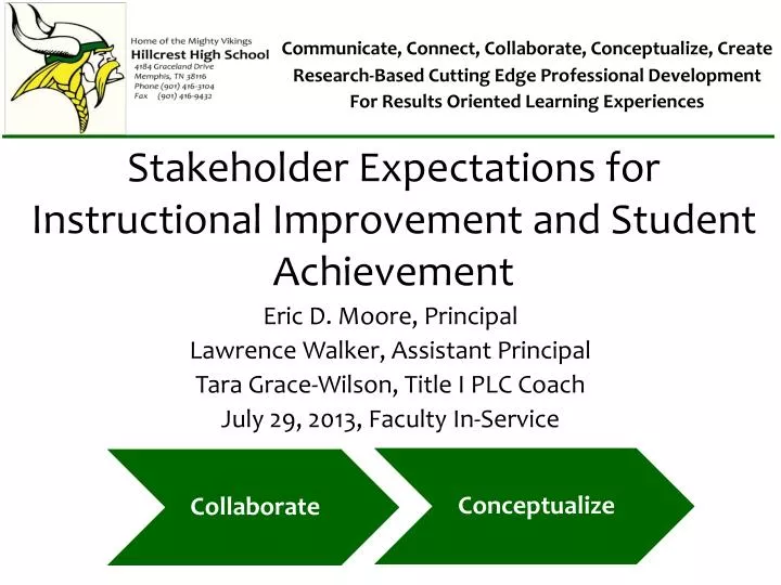 stakeholder expectations for instructional improvement and student achievement