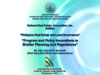Office of the President Housing and urban development coordinating council Housing and Land Use Regulatory Board