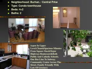 Neighborhood: Burhan. / Central Prkw Type: Condo-townhouse Beds: 4+2 Baths: 2