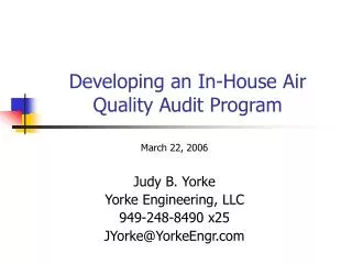 Developing an In-House Air Quality Audit Program