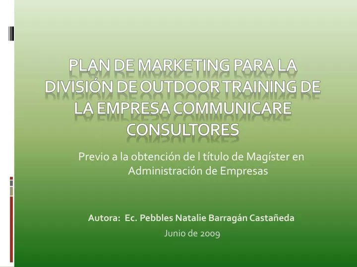 plan de marketing para la divisi n de outdoor training de la empresa communicare consultores
