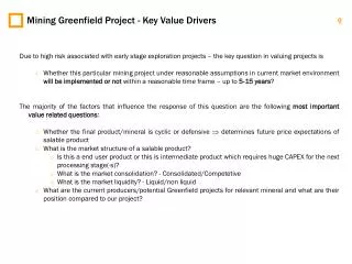 Mining Greenfield Project - Key Value Drivers