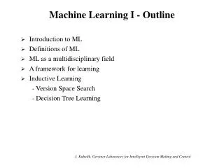 Machine Learning I - Outline