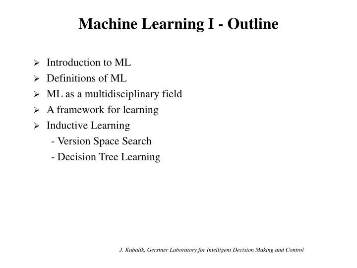 machine learning i outline