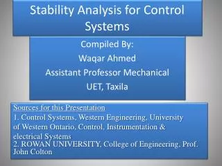 Stability Analysis for Control Systems