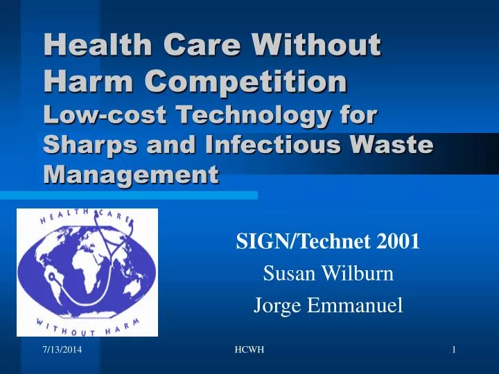 health care without harm competition low cost technology for sharps and infectious waste management