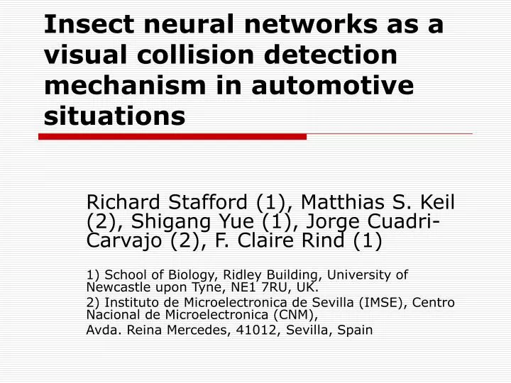 insect neural networks as a visual collision detection mechanism in automotive situations