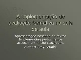 a implementa o de avalia o formativa na sala de aula