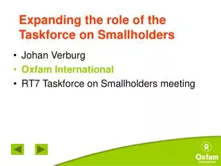 Expanding the role of the Taskforce on Smallholders
