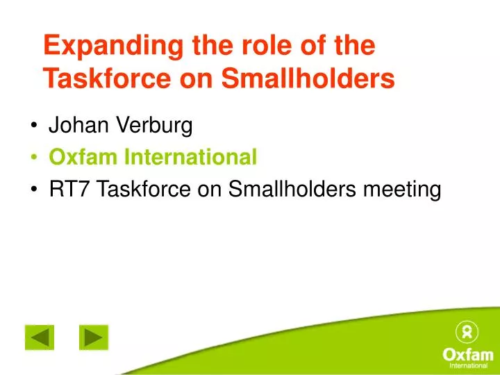expanding the role of the taskforce on smallholders