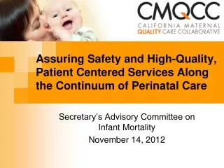 Assuring Safety and High-Quality, Patient Centered Services Along the Continuum of Perinatal Care