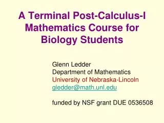 A Terminal Post-Calculus-I Mathematics Course for Biology Students