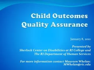 Child Outcomes Quality Assurance