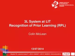 3L System at LIT Recognition of Prior Learning (RPL)