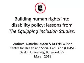 Building human rights into disability policy: lessons from The Equipping Inclusion Studies.