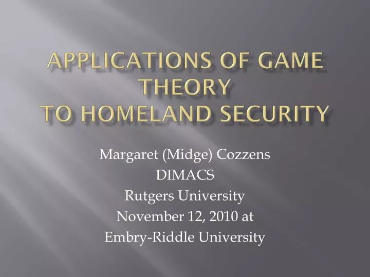 applications of game theory to homeland security