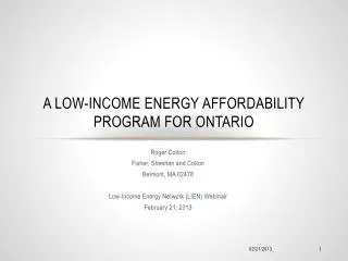 a Low-Income Energy Affordability Program for Ontario