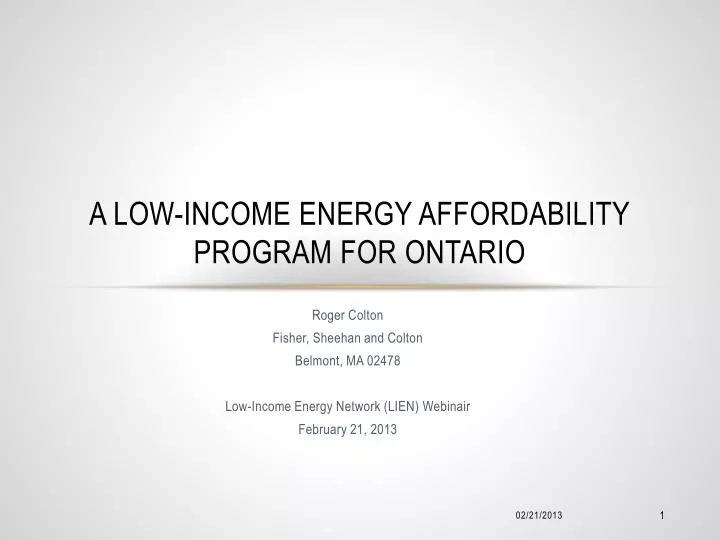 a low income energy affordability program for ontario