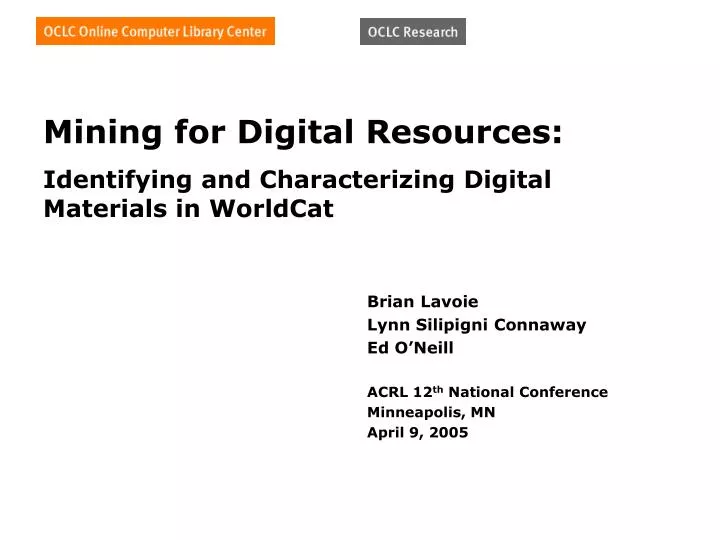 mining for digital resources identifying and characterizing digital materials in worldcat