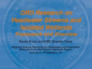 ORD Research on Headwater Streams and Isolated Wetlands Framework and Overview