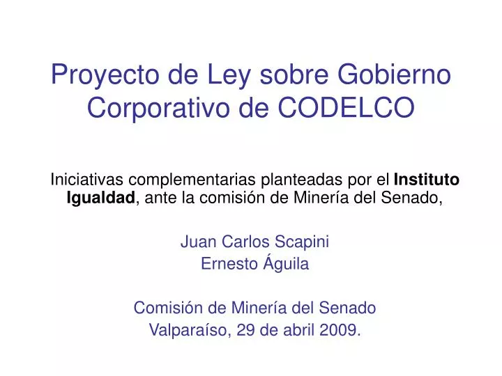 proyecto de ley sobre gobierno corporativo de codelco