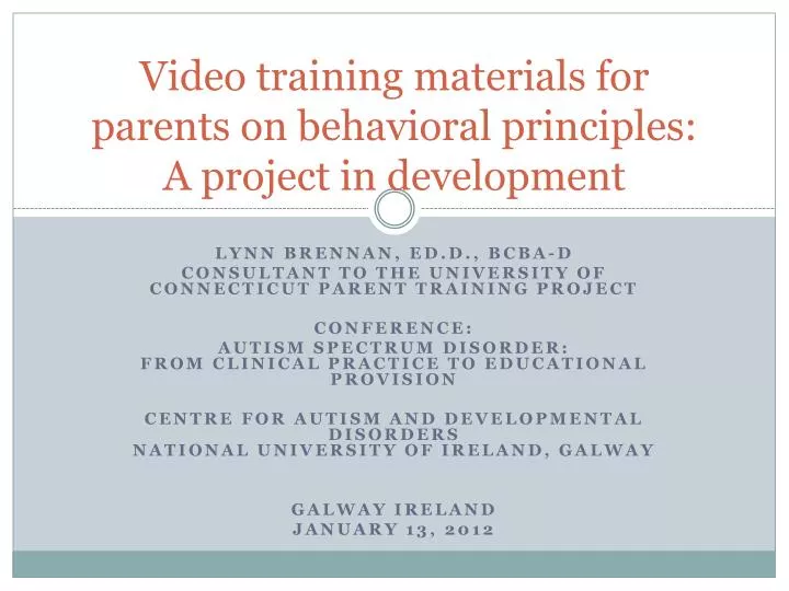 video training materials for parents on behavioral principles a project in development