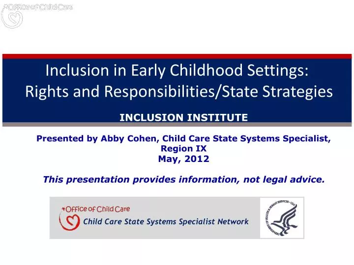 inclusion in early childhood settings rights and responsibilities state strategies