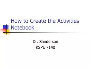 How to Create the Activities Notebook
